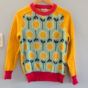Oxknitstore Bright Floral Knit Sweater Mod Retro- Yellow